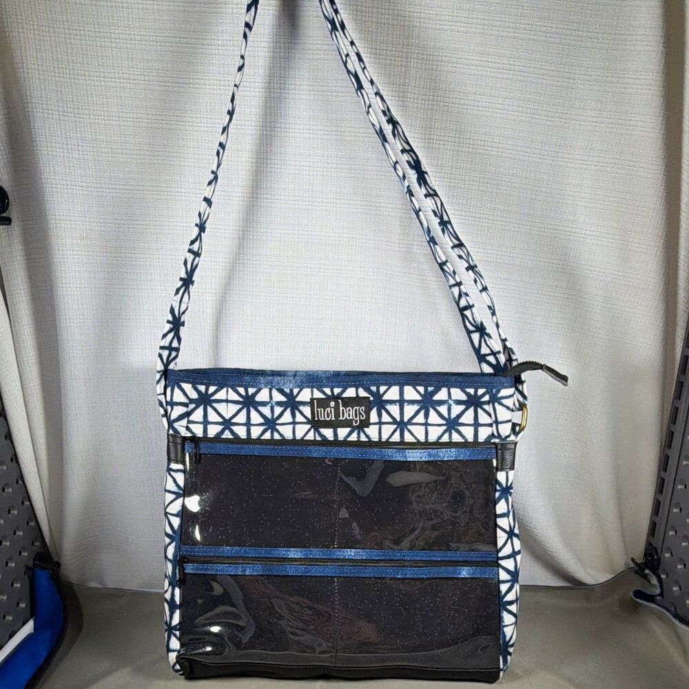 Luci Bags Blue White Black Geometric Shoulder Bag Zip Closure